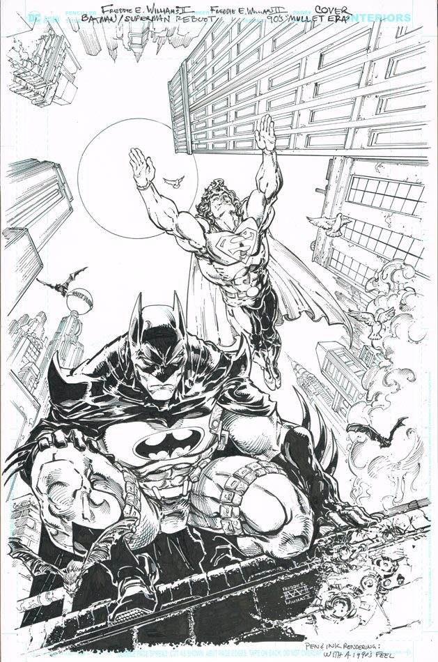 Batman and Superman Comic in Black and White
