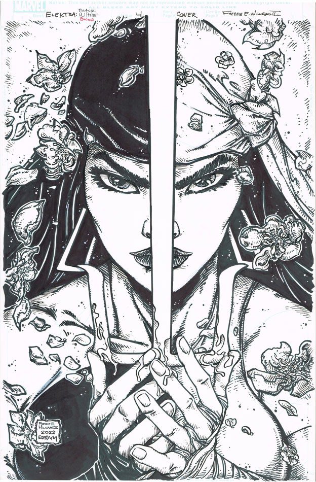 Elektra Black and White Comic Cover by Freddie