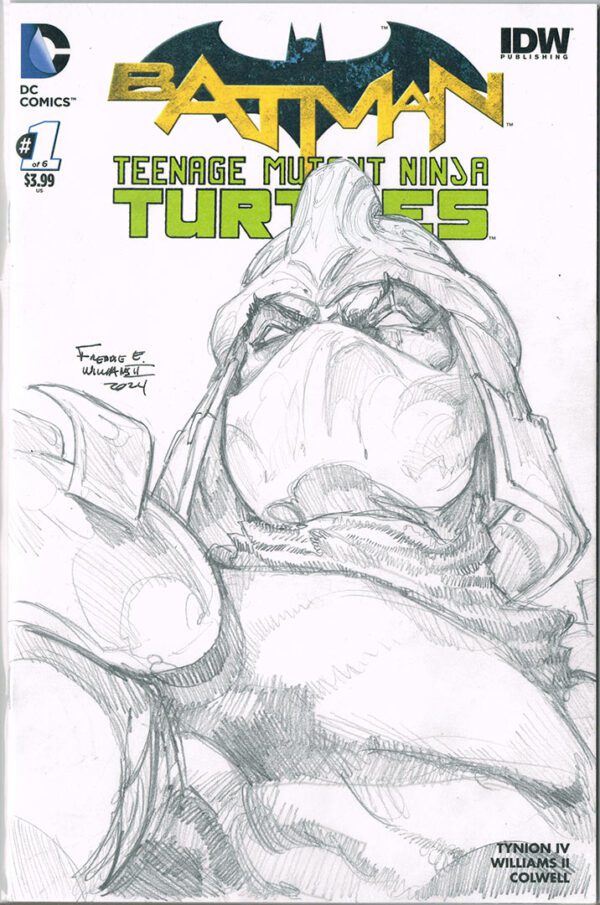 Mirage Shredder<br>Pencil Head Sketch<br>on weird Batman/TMNT V1<br>Second Printing Blank