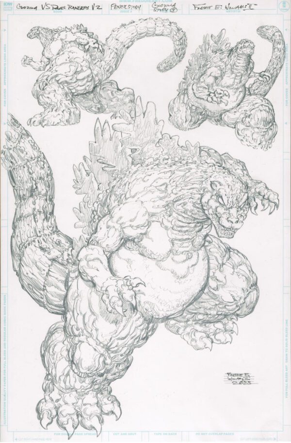 GODZILLA vs POWER RANGERS V2  GODZILLA Figure/Poses 3 (Pencil Study) 11x17