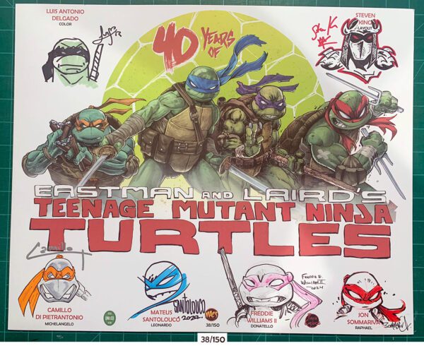 Number 38/150<br>TMNT 40th anniversary<br>6 Sigs & Remarques<br>Granite Con 2024<br>17x14