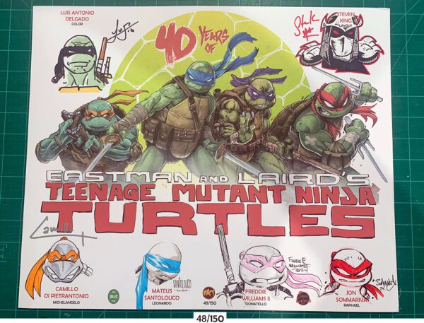 Number 48/150<br>TMNT 40th anniversary<br>6 Sigs & Remarques<br>Granite Con 2024<br>17x14