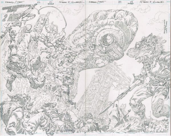 Kamandi/TMNT<br>Pitch Art<br>Issue 03 Pages 02-03 Homage<br>Pencil Study<br>21x17