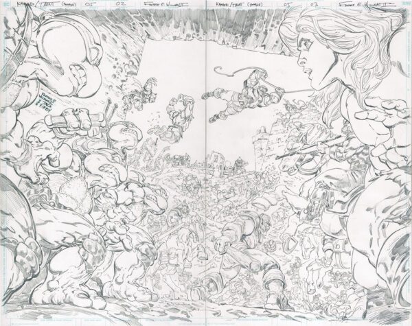 Kamandi/TMNT<br>Pitch Art<br>Issue 05 Pages 02-03 Homage<br>Pencil Study<br>21x17