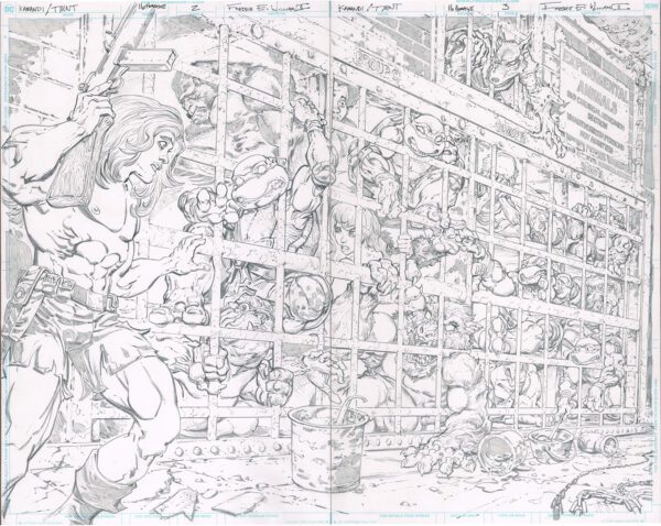 Kamandi/TMNT<br>Pitch Art<br>Issue 15 Pages 02-03 Homage<br>Pencil Study<br>21x17