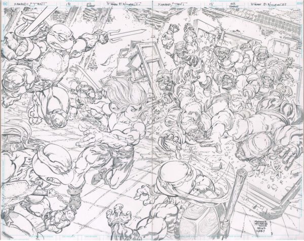 Kamandi/TMNT<br>Pitch Art<br>Issue 18 Pages 02-03 Homage<br>Pencil Study<br>21x17