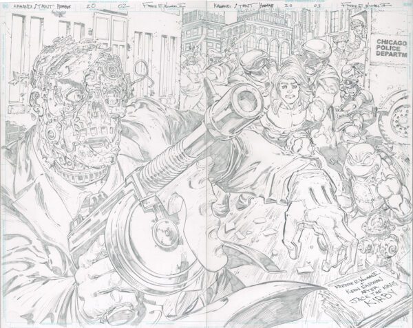 Kamandi/TMNT<br>Pitch Art<br>Issue 20 Pages 02-03 Homage<br>Pencil Study<br>21x17