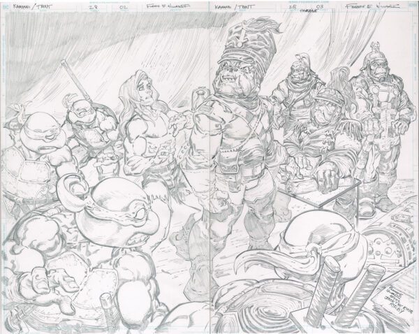 Kamandi/TMNT<br>Pitch Art<br>Issue 28 Pages 02-03 Homage<br>Pencil Study<br>21x17