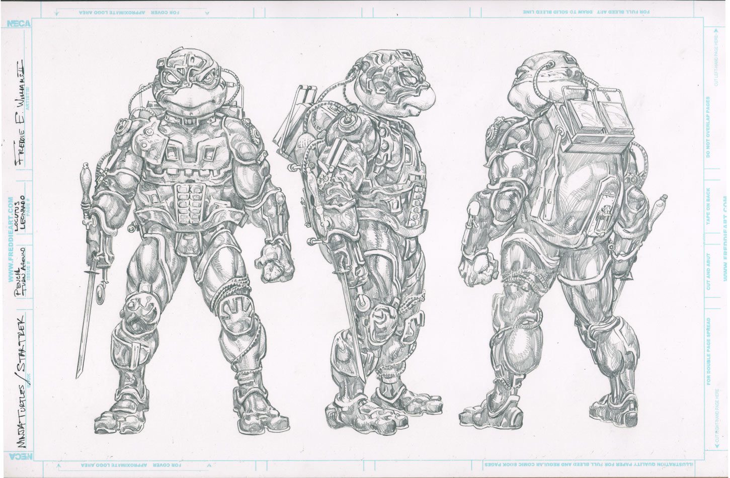 TMNT / Star Trek TNG<br>Locutus (Leonardo)<br>NECA Pencil design / study <br>17x11